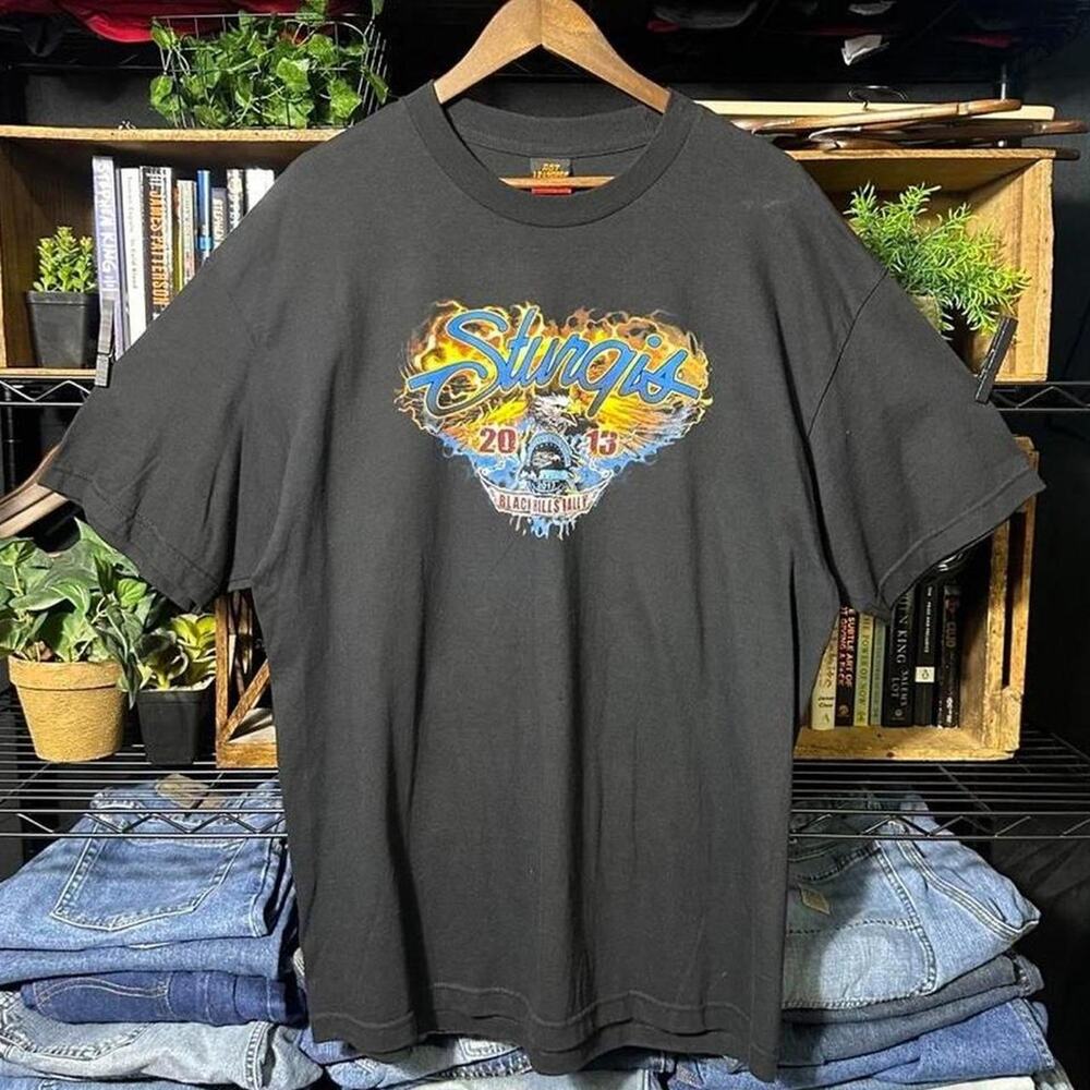 2013 Hot Leather Sturgis Bike Rally Biker Tee Mens XL AOP Style Flames Shirt